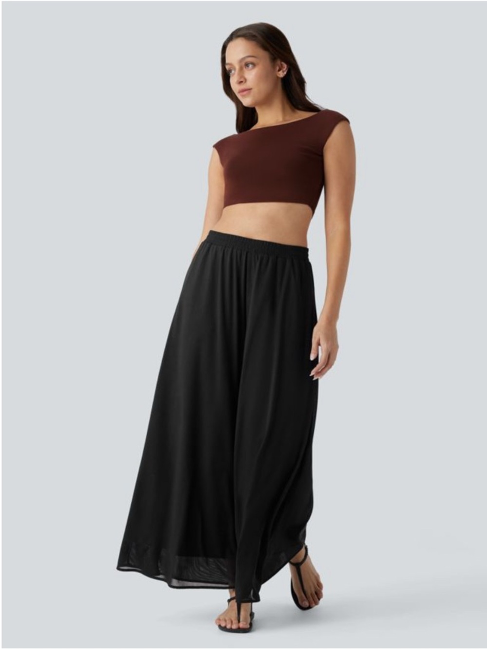 ☕️✔️⚫️♣️HALARA Black Sheer Pleated Wide-Leg Pant Skirt - Picture 3 of 5